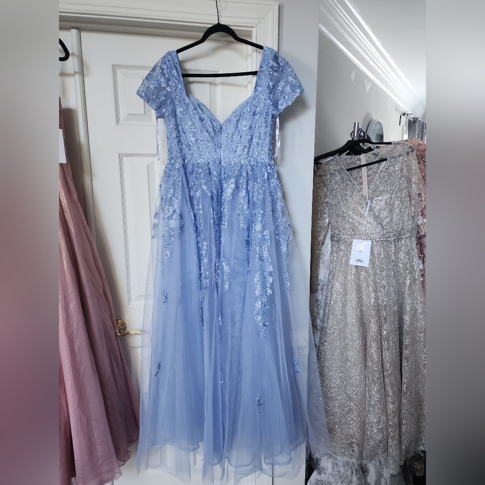 Blue Embroidered Beaded A-Line Gown with OverskirtRegular price$798 US